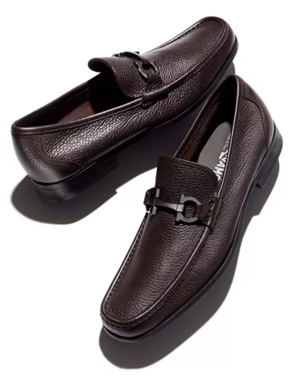 Salvatore Ferragamo Grandioso Double Gancini Bit Pebbled Leather Loafers, EUC!